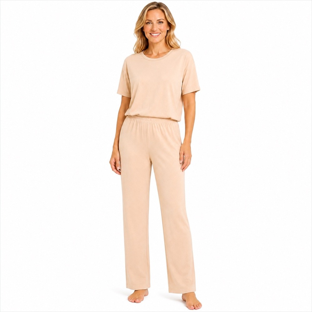 NWT Carolyn Taylor Apricot 2 Piece Lounge Set Large Short Sleeve Top Pants